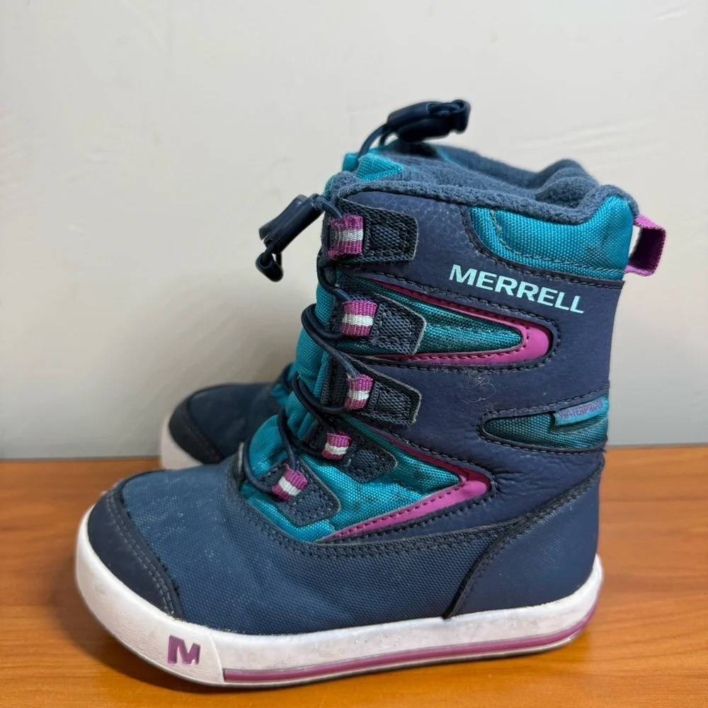 Merrell Snow Bank 3.0 Waterproof‎ Snow Boots in Navy/Turquoise Winter Girls 10